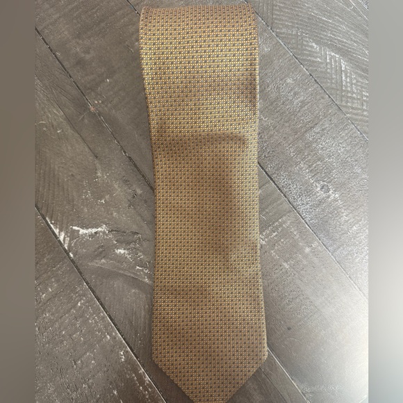 BRIONI Handmade Italian Seta Silk Tue Gold With Blue Detailing 58.5” Luxury - Picture 7 of 7